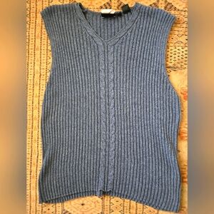 Unisex Donnna Karen New York (DKNY) Blue Ribbed Knit Sleeveless Sweater